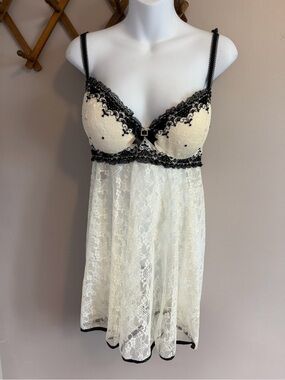 Seductivewear by Cinema Etoile Cream & Black Lace Babydoll Chemise XL